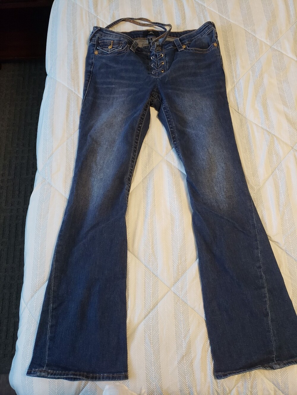 True Religion Dark Blue Lace-Up Flare Jeans